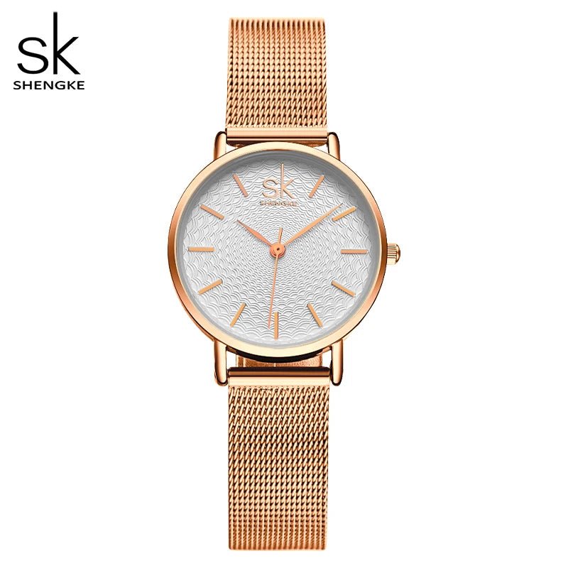 SK Super Slim Splitter Mesh EdelstahSK Super Armbanduhr mit Slim Splitter Mesh Edelstahl Armband Uhr für Frauen