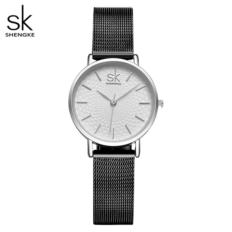 SK Super Slim Splitter Mesh EdelstahSK Super Armbanduhr mit Slim Splitter Mesh Edelstahl Armband Uhr für Frauen