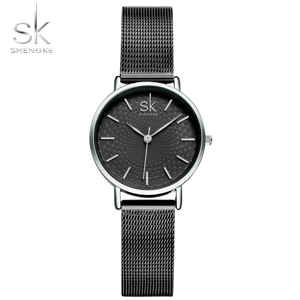 SK Super Slim Splitter Mesh EdelstahSK Super Armbanduhr mit Slim Splitter Mesh Edelstahl Armband Uhr für Frauen