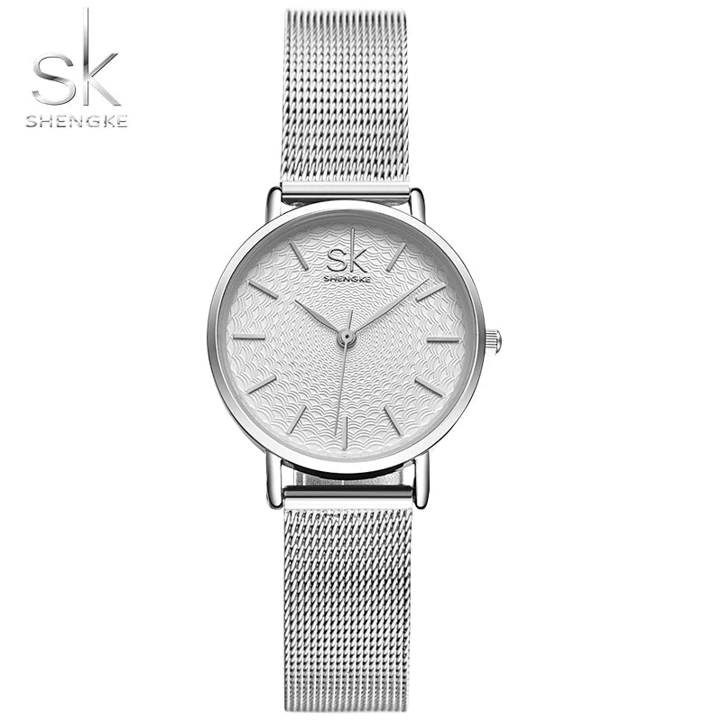 SK Super Slim Splitter Mesh EdelstahSK Super Armbanduhr mit Slim Splitter Mesh Edelstahl Armband Uhr für Frauen