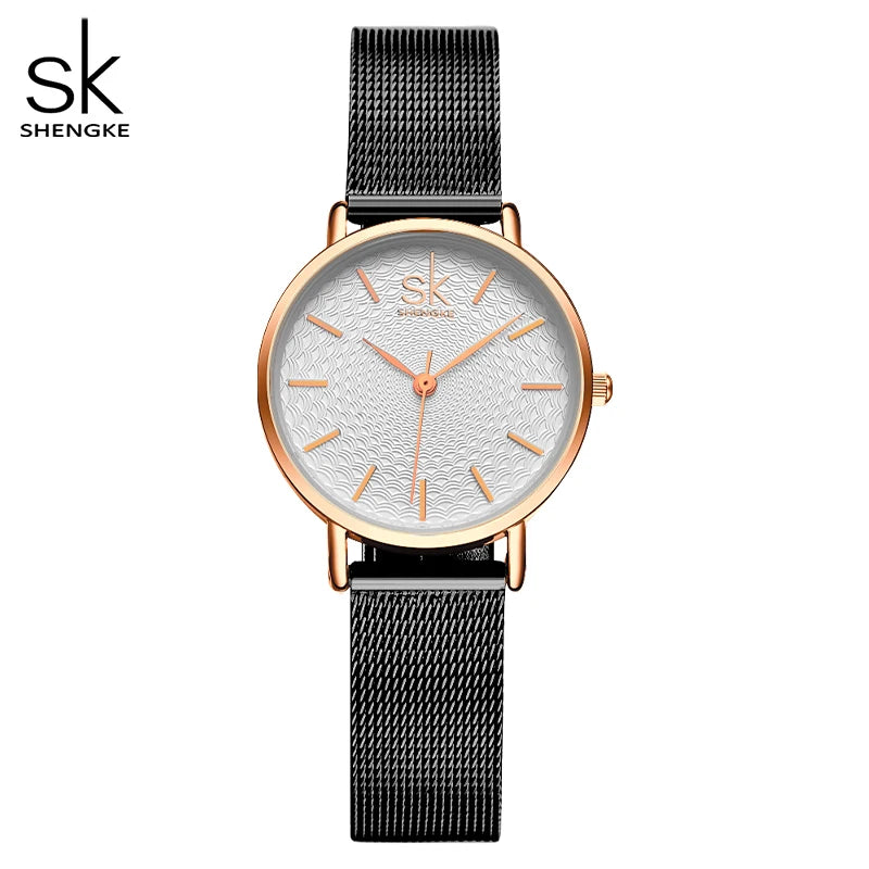 SK Super Slim Splitter Mesh EdelstahSK Super Armbanduhr mit Slim Splitter Mesh Edelstahl Armband Uhr für Frauen