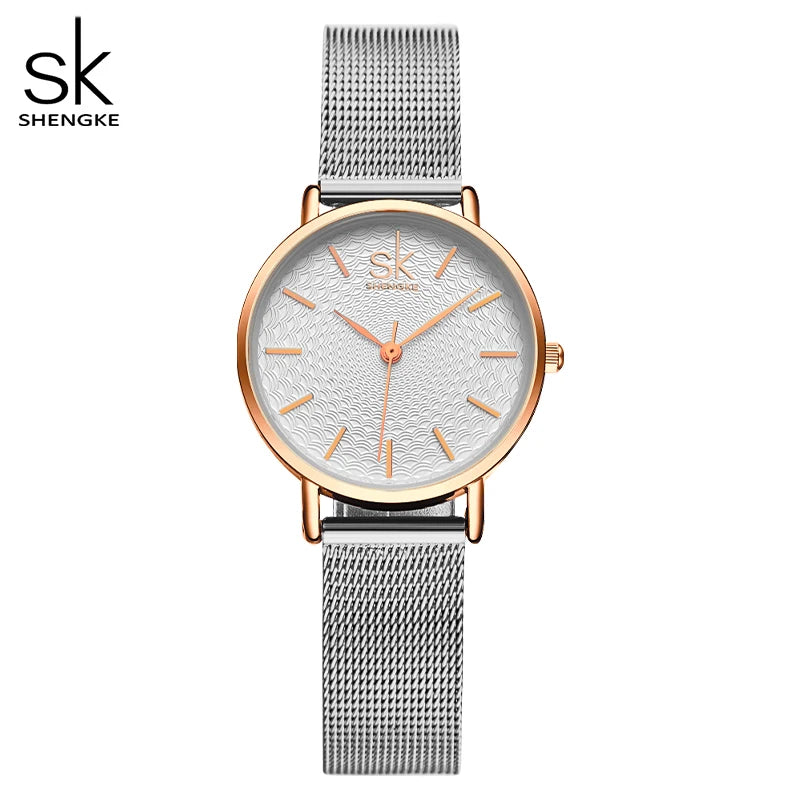 SK Super Slim Splitter Mesh EdelstahSK Super Armbanduhr mit Slim Splitter Mesh Edelstahl Armband Uhr für Frauen