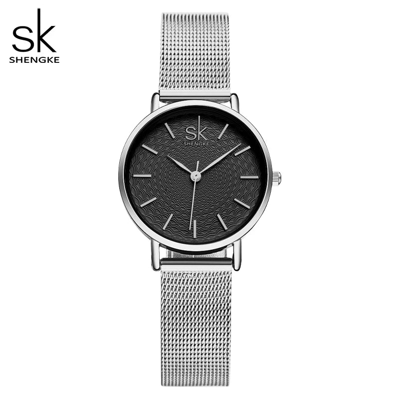 SK Super Slim Splitter Mesh EdelstahSK Super Armbanduhr mit Slim Splitter Mesh Edelstahl Armband Uhr für Frauen