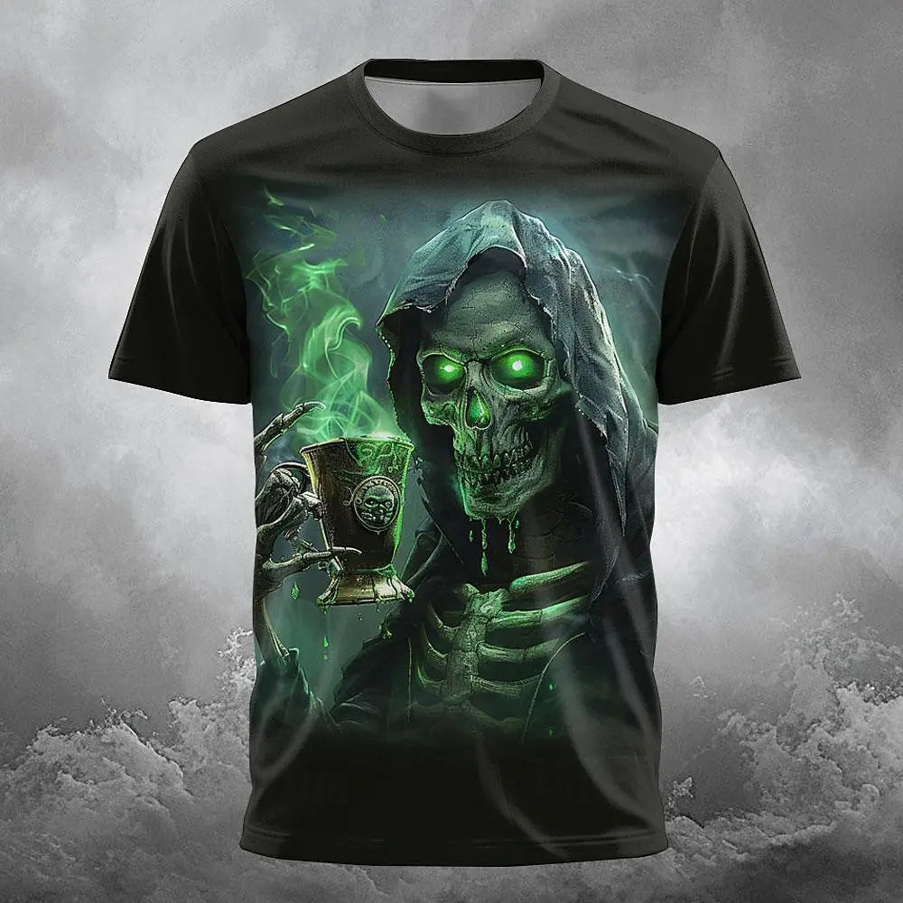 Männer T-Shirt Schädel Druck Casual Rundhals T Kurzarm Tops Sommer Gothic Trend Mode