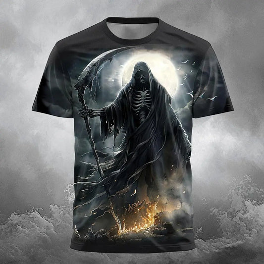 Männer T-Shirt Schädel Druck Casual Rundhals T Kurzarm Tops Sommer Gothic Trend Mode