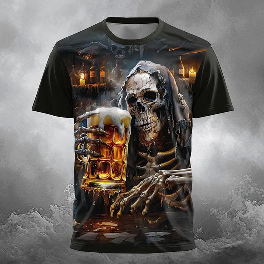 Männer T-Shirt Schädel Druck Casual Rundhals T Kurzarm Tops Sommer Gothic Trend Mode