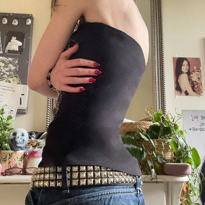 Trägerloses Top mit Gothic Print schwarz Sommer Trend