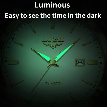 Sportlich, elegante Armbanduhr für Herren von LIGE, braunes Lederarmband, Wasserdicht