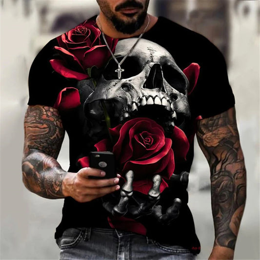 T-Shirt mit genialen Schädel Gothic Motiven, Goth Sommertrend 2025 viele farbig Akzente auf schwarz