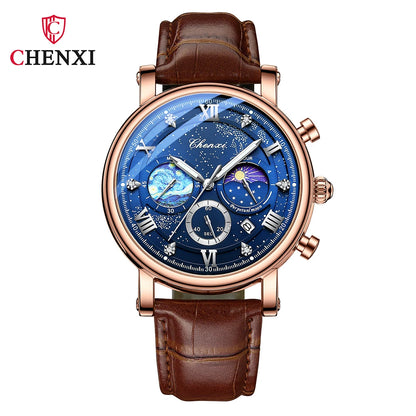 CHENXI modische und stilvolle Armbanduhr Für Männer Quarz Lederband Zifferblatt römisch